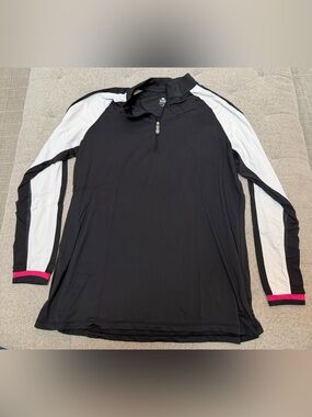 EUC KASTEL DENMARK Black and White Sport Long  sleeve 1/4 Zip SUN Shirt SIZE XL